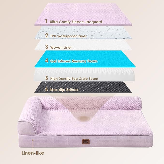 EHEYCIGA XL Dog Bed Memory Foam for Crate, Extra Large Dog Bed Orthopedic with Washable Removable Cover, Waterproof Pet Sofa Couch XLarge Size Dogs, 41x27x6.5, Lilac