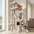 Heybly 64.2" Heavy-Duty Cat Tree for Large Cats with Wide Base HCT027MU | Indoor Cat Tower with Scratching Posts & Board, Cat Furniture with Big Platforms, Extra-Large Hammock, Rosy Brown