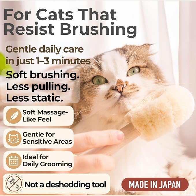 Wablade Cat Brush for Sensitive Cats & Kittens, Soft, 7.9", Made in Japan | Daily grooming & massage for routine care, gently lifts loose surface fur with natural sisal fibers (Not a Deshedding Tool)