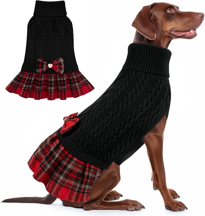 KYEESE Dog Sweater Dress Turtleneck Thick Knit Pullover for Cold Weather | Stretchy Fit, Lightweight & Warm, Cozy Knit Comfort, Cute Bow Accent, Gentle on Sensitive Skin, Comfortable Daily Wear