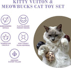 Haute Diggity Kitty Vuiton Balls + Meowbucks Catpuccino Soft Plush Cat Toys | 5 Pack Catnip Toys with Interactive Crackle Sound, Safe & Durable Cat Nip Kicker Toy for Outdoor & Indoor Cats & Kitten