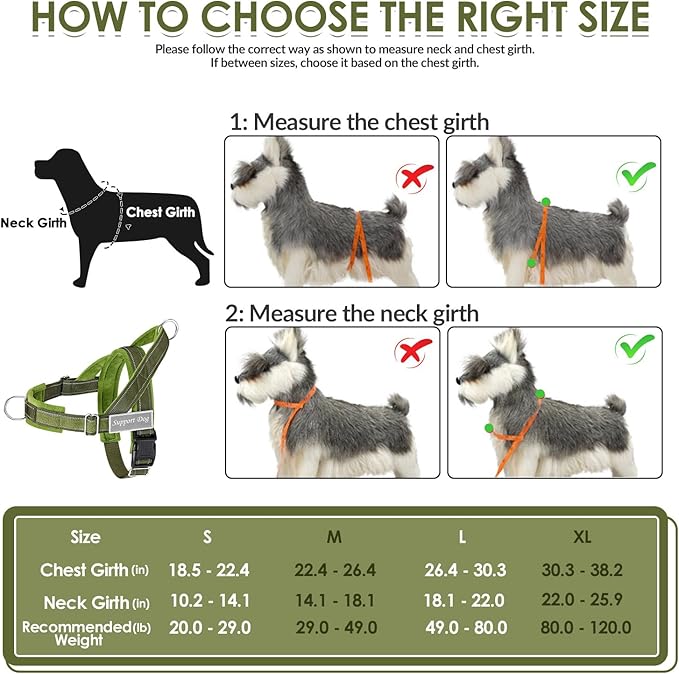 SlowTon No Pull Dog Harness - Heavy Duty Dog Harness and Leash Set for Medium Large Dogs, Reflective Tactical Harness with Soft Padded and Front Clip for Easy Walk and Training (Green, M)