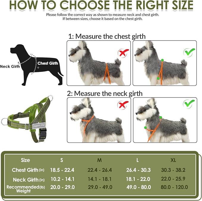 SlowTon No Pull Dog Harness - Heavy Duty Dog Harness and Leash Set for Medium Large Dogs, Reflective Tactical Harness with Soft Padded and Front Clip for Easy Walk and Training (Green, L)