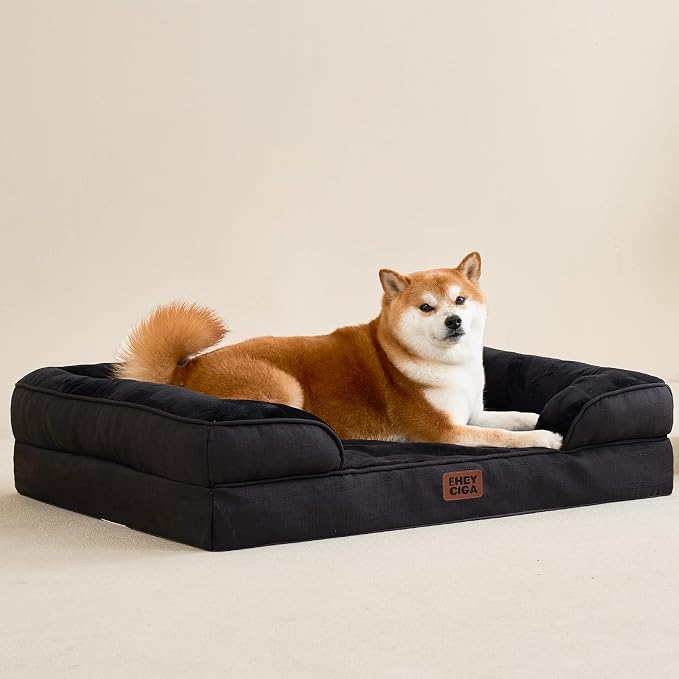 EHEYCIGA Orthopedic Dog Bed Medium Size Dog, Waterproof Washable Pet Beds | Non-Slip Bottom and Egg-Crate Memory Foam Dog Couch Bed with Washable Removable Cover, Black