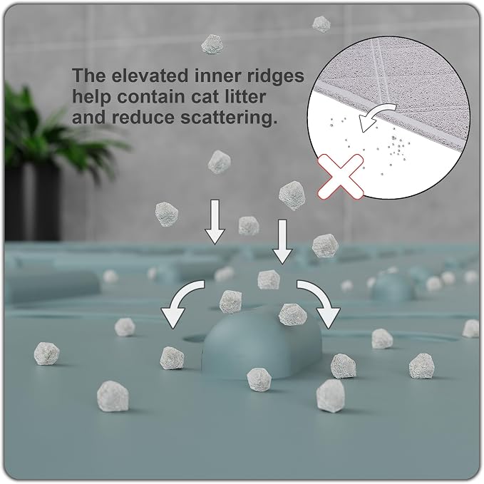 XL Cat Litter Mat, 37.5x25.2 Silicone Trapping Mat Light Blue | for Kitty Litter Box, Easy Clean, BPA Free Rubber, Center Litter Collection, Easy Pour-Back, Waterproof, Odor-Resistant