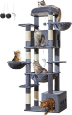 Taoqimiao 72 in Cat Tree, XXL Cat Tower for Indoor Cats Large Adult 25Lbs+ | Extra-Large Platform, 2 Cat Houses, 7 Scratching Post, Extra-Sized Durable Hammock, Cozy Basket, Smoky Gray, F20G