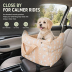 Dog Center Console Car Seat for Small Dogs 5-15 lbs, Apricot | Portable Armrest Puppy Booster with Anti-Collapse Support, Washable Fluffy Cushion and Pillow
