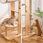 SHENGOCASE 72-Inch Modern Cat Tree Tower Condo for Large Cat, Natural Rubber Wood, Multi-Level Ladder with Hammock, Sisal Scratching Post, Large Perch Platform