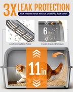 Powools Stainless Steel Cat Litter Box, High-Sided, Grey, XL (2 Pack) | Metal Litter Box with Scoop, Anti-Leakage Top Entry, Non-Sticky, Easy to Clean, 6-Inch Splash-Proof Deep Pan