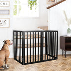 ZJSF Freestanding Indoor Dog Gate for House Foldable Wood Black Puppy Gate for Doorways Pet Gate for Stairs Extra Wide Pet Fence 24" Height 3 Panels