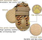 XSY&G Dog Boots,Waterproof Dog Shoes,Dog Booties with Reflective Strips Rugged Anti-Slip Sole and Skid-Proof,Outdoor Dog Shoes for Small Medium Large Dogs 4Pcs Leopard-Size 4