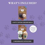 Haute Diggity Kitty Vuiton Balls + Meowbucks Catpuccino Soft Plush Cat Toys | 5 Pack Catnip Toys with Interactive Crackle Sound, Safe & Durable Cat Nip Kicker Toy for Outdoor & Indoor Cats & Kitten