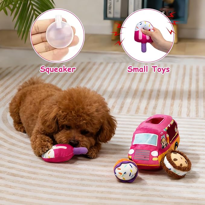 Hollypet Squeaky Hide and Seek Dog Toys for Small and Medium, Ice Cream | Interactive Plush Stuffed Dog Squeak Toys for Small Medium Sized Dogs and Non-Aggressive Chewers, Puppy Teeth Clean Chew Toys