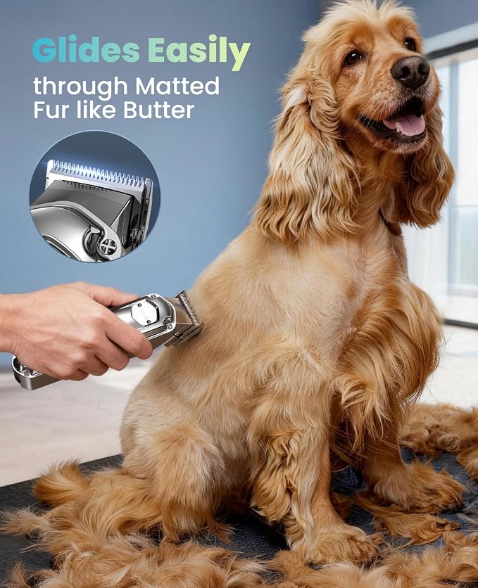 oneisall Dog Clippers for Grooming Thick Heavy Coats | Low Noise,Rechargeable Cordless,Detachable Stainless Steel Blade,IPX7 Waterproof,10 Guide Combs,for Thick/Double/Curly Hair