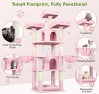 Globlazer Big Cat Tower for Indoor Cats, 68 inch Cat Tower for Multiple Adult Cats XL Cat Tree with Scratching Post, 3 Perches, 2 Condos, 2 Basket, Removable Pet Bed, F68B, Pink