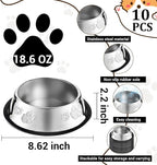 10 Pcs Stainless Steel Dog Bowl Pet Feeding Bowl with Rubber Base Non-Slip Pet Dishes Metal Dog Bowls Pet Food and Water Bowls for Small Medium Animals Kitten Rabbit (18.6 oz)