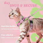 rabbitgoo Cat Harness and Leash Set, Escape Proof Vest, Pink & Light Green | Soft Breathable Mesh, Easy Adjustable Fit, Snap Buckles, Sturdy Clip, Reflective Strips, for Average Cats Walks, S