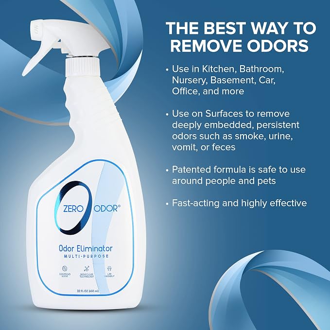 Zero Odor Multi-Purpose Odor Eliminator, Fabric & Room Deodorizer, 22 oz | Odor Eliminator Spray for Hotel, Bathroom, Basement, Trash & Upholstery, Air and Surface use