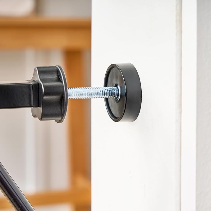 Regalo Safety 29"-38.5" Easy Step Baby Gate, Bottom of Stairs & Doorways | Pressure Mounted with Door, For Babies, Toddlers & Pets, Black, Tested & Trusted for 30 Years
