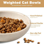 Karibiber Natural Marble Cat Bowl, Weighted 1.5lb Cat Food Bowl for Cat and Small Dog, Small Animal Pet Food Dish Non-Slip, Shallow Dish for Whisker Fatigue Relief, Premium Beige Stone for Home Decor