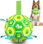 QDAN Dog Toys Soccer Ball, Durable Dog Balls with Strap for 30-90 lbs Dogs | 8 Inch Soccer Toy with Tabs, Training Herding Balls for Outdoor, Dog Tug Toy for Tug of War, Puppy Birthday Gifts, Green