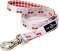 Lucy & Co. Cheery Cherries - Designer Dog Leash for Small to Large Dogs - Padded Handle for Comfort - Large, Red Gingham Cherries - 5 Foot