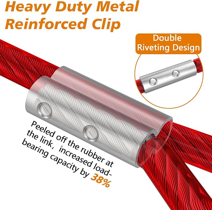 XiaZ Dog Tie Out Cable, Heavy Duty Dog Chains for Outside with Lockable Hook, Pet Runner Cable Leads for Yard, Dogs Line Tether for Small Medium Dogs Up to 250 LBS (50FT, Red)