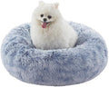 23 inches Faux Fur Fluffy Donut Dog Bed for Small Dogs,Dark Blue | Calming Plush Round Puppy Pet Bed with Removable & Washable Cover,Fits up to 25 lbs Pets