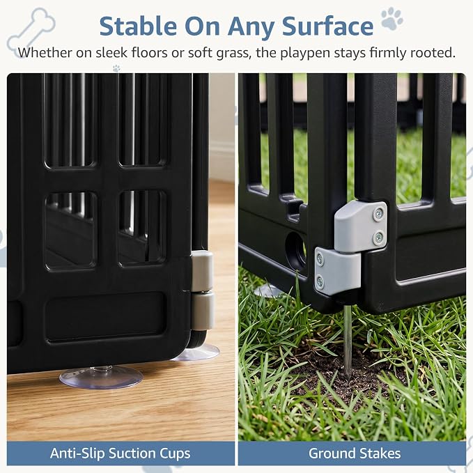 DUMOS Dog Playpen 8 Panels 24" Plastic Exercise Indoor Pen with Door Small Puppy, Medium Dogs Animal Pet Fence for Outdoor, Garden, Yard, RV Camping, Black