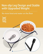 Anti-Vomiting Raised Cat Bowls - 2 × 13 oz Ceramic Cat Food & Water Bowls with Non-Slip Stainless Steel Stand, Dishwasher Safe for Indoor Cats