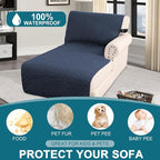 Turquoize 100% Waterproof Sofa Covers Chaise Lounge L Shape Sofa Protector Slip Cover Triple Non-Slip Sofa Slipcover for Chaise Sectional Couch Cover for Pets, Kids (Chaise, Navy)