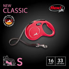 FLEXI® Classic Tape Retractable Dog Leash, Small, 16 ft - Red | German engineered, original flexi leash, durable quality for dogs up to 33 lbs, tangle-free, walking, reliable brake system
