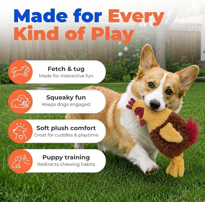 Best Pet Supplies Interactive Squeaky Dog Chew Toy, Ideal Dog Toys for Chewers, Small, Medium & Large Dogs, and Fetch Lovers - Crinkle Chicken (Wine Red), Large
