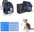 Expandable Cat Carrier Backpack,Large Space,Airline Approved,18 lbs | Portable Pet Carrier Backpack with Super Ventilated, Ideal for Traveling/Hiking /Camping/ Vet, Blue
