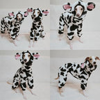 D Doggy Star Italian Greyhound Clothes Winter Warm Fleece Cow Print Sweater Jumpsuit with Snood Turtleneck, Fits Small Whippets (2XL,Onsi Cow Print)
