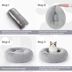 rabbitgoo Calming Cat Beds for Indoor Cats, 20 inches, Light Grey | Soft Warm Donut, Fluffy Faux Fur, Supportive Raised Rim, Anti-slip, Machine Washable, Up to 15lbs Kittens & Small Cats