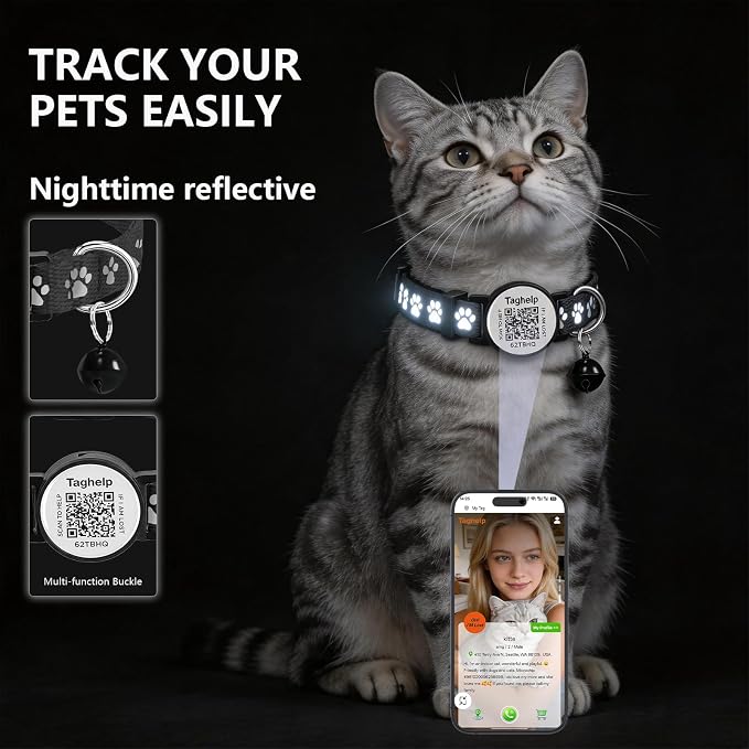 2 Pack QR Code Cat Collar with Instant Lost Pet Recovery System, Scan for Urgent Alerts & Location Info, Breakaway Reflective Collar with Safety Bell (Blue & Pink)