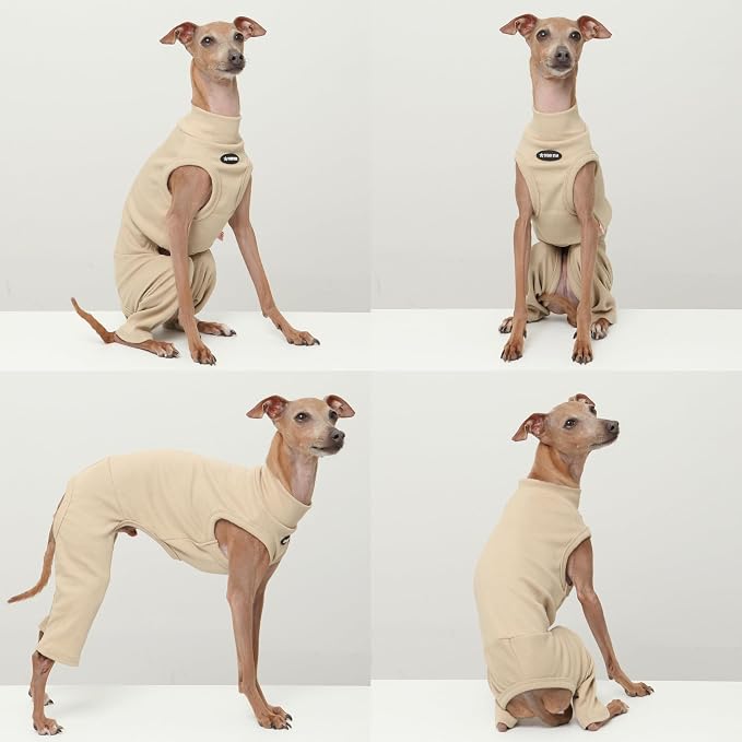 D Doggy Star Italian Greyhound Clothes High-Stretch Sleeveless Onesie for Styling (L,Coordi Beige)