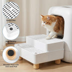 Adjustable Litter Box Step, Cat Litter Box Ramp/Catcher with Wooden Feet | 2 Steps,Fits Automatic Litter Box Steps, Filter Function, Anti-Tracking, Easy to Clean, For Small & Elderly Cats