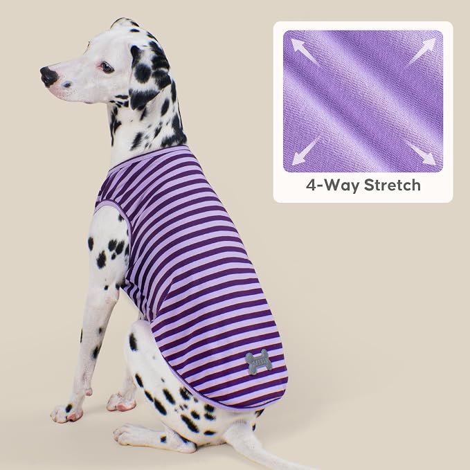 KYEESE 2Pack Dog Shirt, Soft Striped Dogs T Shirts, Lightweight Doggie Tank Top Cat Clothes, Sleeveless Dog Shirt for Small Dogs, Stretchy Pet Vest, Purple, Medium