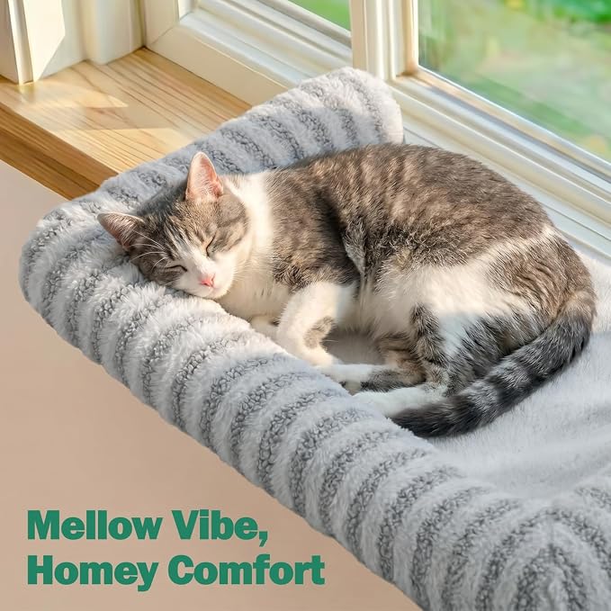 Zakkart Mellow Cat Perch for Windowsill, Hook-On or Screw-On Installation Pet Window Perch, Machine Washable Bed, Heavy Duty Cat Hammock Shelf for Large Cats, Holds up to 40 lbs (Gray, XLarge)