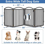 Malier Metal Freestanding Dog Gates with Door, Outdoor Indoor Dog Fences, Extra Wide Foldable Puppy Gate for Stairs, Hallways, Yard (Black, 80''W × 32''H【4 Panels】)