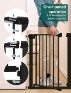 BABELIO 26-28.5 Inch Narrow Easy Install Baby Gate, Auto-Close Pet Gate for Small Stairs and Doorways, NO Drilling Pressure Mounted, NO Extensions, Black