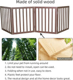 Dog Gate Indoor, Freestanding Dog Fence for The House, Doorways, Hallways,or Stairs,Pet Gate Foldable Wooden,Expandable 24" Height 4 Panels,Brown