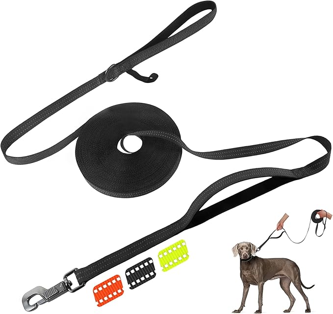 Fida Obedience Recall Training Agility Lead, 50FT Long Dog Leash, Black | 33FT & 50FT, Traffic Handle, Soft Padded, Reflective for Night Safety, Durable Nylon Dog leash for Small Medium Large Breeds