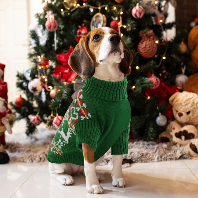 Queenmore Dog Christmas Sweater,Turtleneck Knitted Pullover Xmas Dog Clothes Sweatshirt,Pet Christmas Outfit, Warm Doggy Sweaters for Small Dogs Boy Girl S