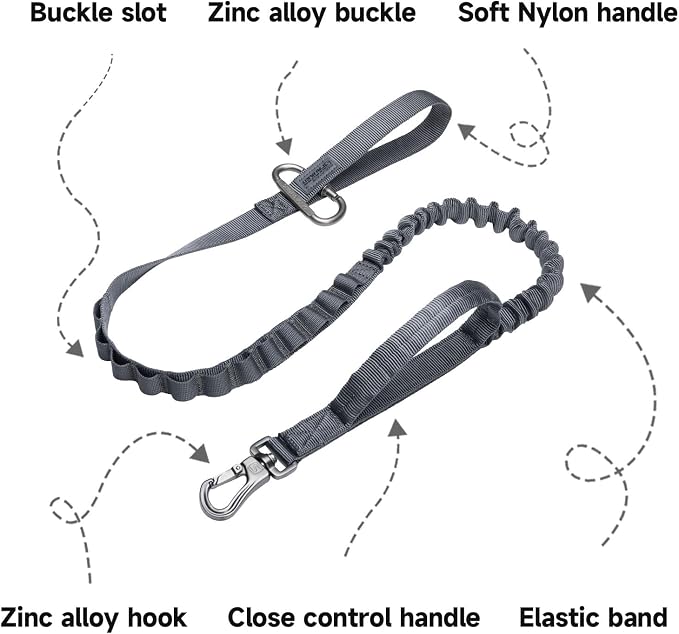 EXCELLENT ELITE SPANKER Tactical Military Bungee Nylon Dog Leash Adjustable | Adjustable No Pull Leads Rope Quick Release with 2 Control Handle heavy duty durable for training huntingfor medium large dog