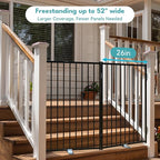 No Pawblems Full Metal Free Standing Dog Gate Extension, 36'' Tall | Foldable Dog Fence Extension for Indoor & Outdoor, Up to 52 Inch Extra Wide Pet Gate for Stairs, Deck, Yard, 2 Panels, Black