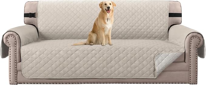 H.VERSAILTEX Reversible Sofa Cover Couch Cover for 3 Cushion Couch Water Resistant Sofa Cover for Living Room Quilted Furniture Washable Couchs Protector(Oversized Sofa, Pale Oak)