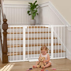 Cumbor 30-54" Extra Wide Baby Gate for Stairs, Auto Close Dog Gate White | Dual Lock Pet Gate Indoor, Easy Install Safety Gate for Doorways, Hallway & Kitchen, Easy Walk Thru Proofing for Babies & Pet
